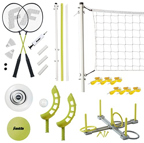 Franklin Sports Fun 5 Combo Set - Badminton - Volleyball - Ring Toss - Flip Toss - Flying Disc