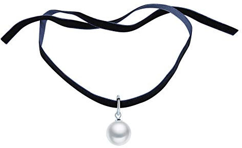 Yumilok Frauen Damen Mädchen Choker Kette Halskette mit Perlen Anhänger Schwarz Samt Halsband Halsband Schön Geschenk