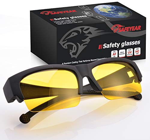 SAFEYEAR Nachtfahrbrille Nachtsichtbrille Blendschutz für Autofahren - SG011BKM Anti Glanz Polarisiert Auto Brille mit blendfrei Beschichtung (Schwarz)