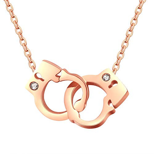 dsanbo Damen Kette Edelstahl Anhänger Handschellen Zirkonia Liebe Mädchen Schmuck Halskette