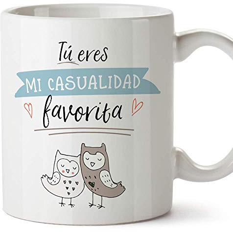 MUGFFINS Taza San Valentín (Te quiero) - Eres mi casualidad favorita búhos - Aniversario para Novios, Enamorados, Pareja.