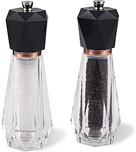 Cole & Mason H321938 Somerton Salt and Pepper Mills, Precision+, Antique Brass/Acrylic, 180 mm, Gift Set, Includes 2 x Salt and Pepper Grinders