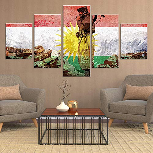 tyehhhdzh 5 Kunstwerke Bild Kurdistan Soldat Flagge HD-Druck Malerei Poster Leinwand Wohnzimmer Home Space Dekoration 150cm x 80cm(Kein Rahmen)