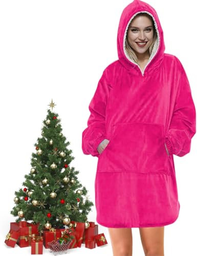 nedit Pull Plaid A Capuche Femme (Rose) - Pull Pilou Pilou - Couverture Plaid Polaire Douce Epaisse & Confortable - Chaleur Garantie
