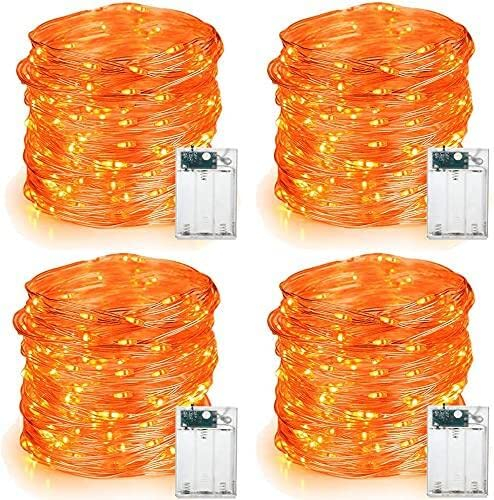 PhilzOps Herbst Deko Lichterkette, 4 Stück 6M 60 LED Orange Halloween Lichterketten Batterie Betrieb Innen Micro Silberdraht Sterne Beleuchtung für Zimmer Erntedankfest Party Weihnachtsfeier Flasche