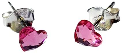 Damen Silber Ohrstecker Herz mit pinkem Zirkonia Stein aus 925 er Sterling Silber