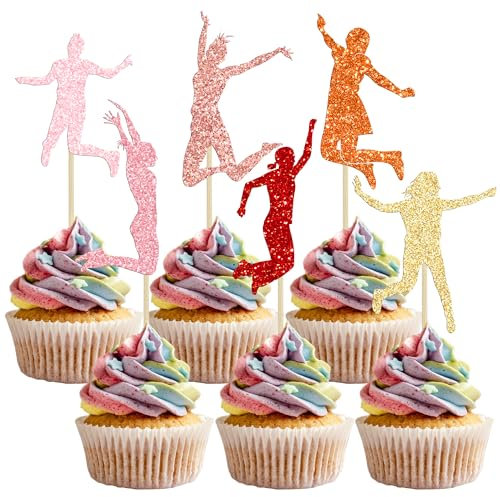 Gyufise 24 Stück bunte Mädchen Trampolin Cupcake Topper Trampolin Kuchen Topper Picks Jump Geburtstag Party Supplies Jump Trampolin Kuchen Dekorationen für Sprungthema Geburtstag Party Zubehör