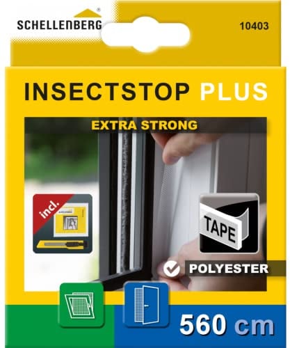 Schellenberg 10403 Klettband selbstklebend für Fliegengitter Fenster aus Polyester, Befestigungsband transparent 5,6 m inkl. Cuttermesser mit Andrückhilfe und Reinigungstuch