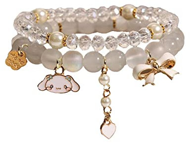 Cinnamoroll Kristall Perlen Armband Kuromi und My Melody Sanrio für beste Freundin Niedliche Cartoon Kawaii Elastische Beziehung Perlen Armbänder, Adjustable, Metall, Legierung