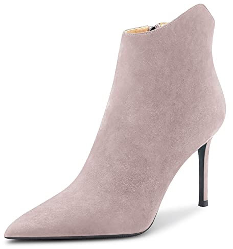 Saekcted Donna Spillo Alto High Tacco Heel a Punta Stivaletti Classico Slip-on Ufficio Feste Stivali 10 CM Heels Beige Scamosciato 38 EU