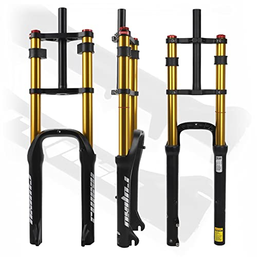 QHIYRZE 20 Zoll 4,0-Reifen Fahrrad-Federgabel Luft Fatbike-Gabel Federweg 110mm Zugstufe Einstellbar Doppelt Geschultert Gerade Vorderradgabel Für MTB Snow Beach (Color : Black)