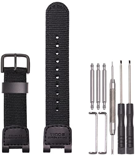 Nylon-Uhrenarmband, kompatibel mit Casio SGW-100 SGW-200 GW-3000B GW-3500B, Ersatz für Pathfinder PAS410 Band 24 mm Herren-Lederarmband, Schwarz