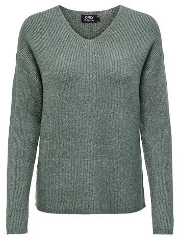 ONLY Damen ONLCAMILLA V-Neck L/S Strickpullover KNT 15204588, Laurel Wreath/Detail:Melange,M