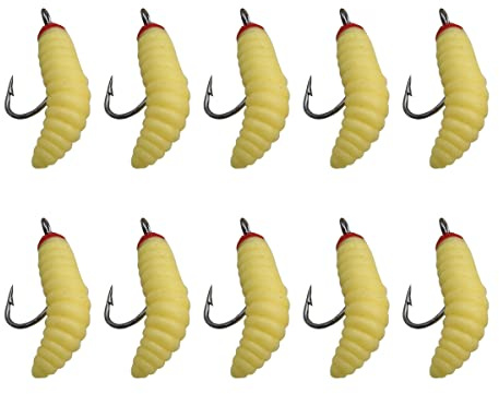 ZCZQC 10 x Maden Angelköder – beige gefälschte Maden – weiche Köder – Forelle, Crappie, Panfisch, Fliegenfischen