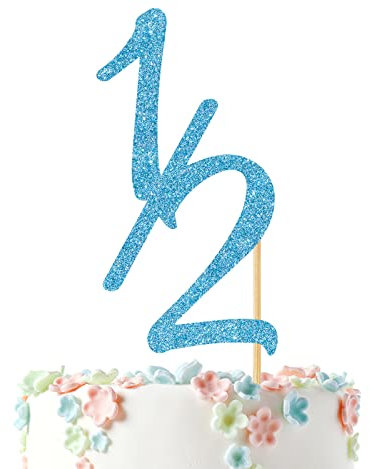 1/2 Half Cake Topper für Babys 6 Monate Geburtstag Party Dekorationen, Happy 1/2 Birthday Anniversary Baby Shower Party Supplies, Blauer Glitzer