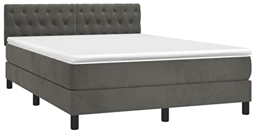vidaXL Boxspringbett mit Matratze LED Bett Polsterbett Doppelbett Bettgestell Bettrahmen Lattenrost Hotelbett Schlafzimmerbett Dunkelgrau 140x190cm Samt