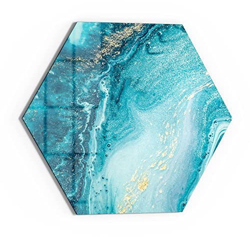 DEQORI Glasbild Echtglas | Motiv Meer aus Marmor | sechseckig einteilig 55x47,6 cm | schöne Dekoration | Wandbild für Wohnzimmer, Schlafzimmer, Flur & Küche | moderne Wanddeko