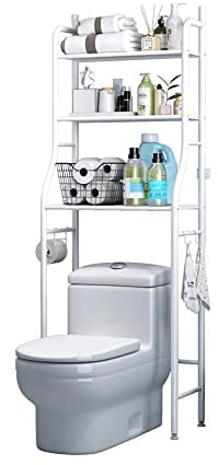 Toilettenregal Weiß Waschmaschinenregal Badezimmerregal Badregal mit 3 Ablagen WC Regal platzsparend Weiß