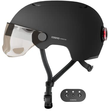 Cosmo Connected Cosmo Fusion Intelligenter Helm für Fahrrad und Roller mit Visier, Matte Black, One Size