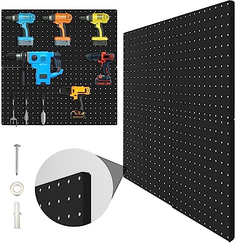 Hogurity Lot de 4 panneaux perforés en métal noir avec cadre courbé, grand panneau perforé robuste pour murs, maison, garage, rangement d'outils, organisation de bureau, salle d'artisanat, cuisine