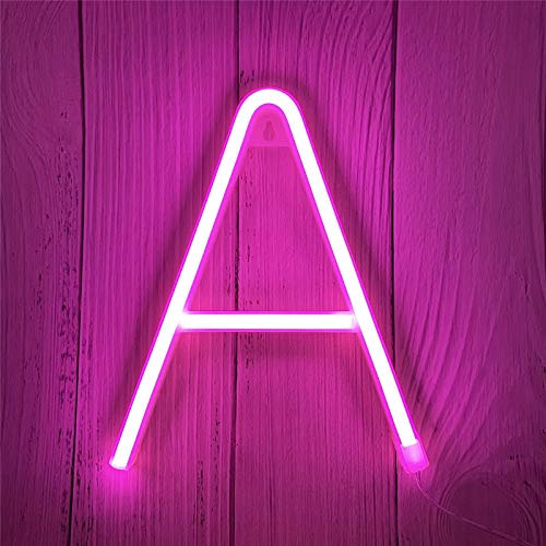 DWOOKE LED Letter Lights - Pink Neon Signs, Battery or USB Operated Lighted Letters for Birthday Party, Wedding, Christmas (A)
