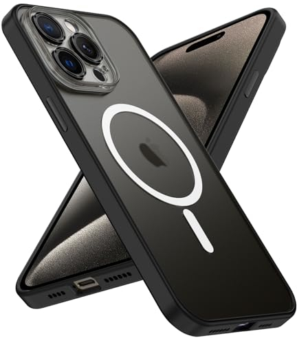 Qasyfanc Hybrid Magnet Hülle Kompatibel mit iPhone 15 Pro KameraschutzHülle, Magnetisch für Dünn Transluzent Matt Militärschutz Hülle iPhone 15 Pro Case, Schwarz