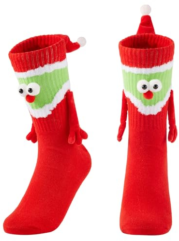 Lustige Weihnachtssocken für Paare, hält die Hände, Neuheit mit magnetischem Mittelrohr, Socken für Paare und Freunde, 1 Paar Rot Grün, Einheitsgr��e