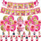 Tomicy Pink Girl Birthday Decorations, 44 Pcs Geburtstagsdeko, Cake Topper, Mädchen Geburtstag Dekorationen, Happy Birthday Banner Latex Ballons Kuchenflagge für Kinder