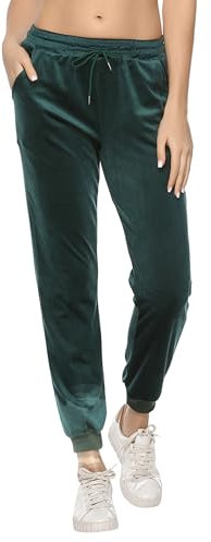 Aottori Pantaloni Velluto Donna Pantaloni Tuta Felpati Pantaloni Pigiama in Pile Comodo con Tasche per Jogging Fitness Verde XL