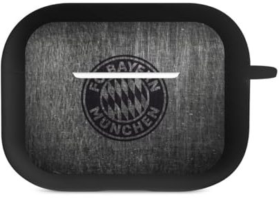 Hülle mit Karabiner kompatibel mit Apple AirPods Pro 2. Generation Case schwarz Schutzhülle mit Schlüsselanhänger Metallic Look FCB FC Bayern München