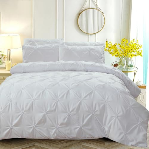 Luofanfei Plissee Bettwäsche Weiß 135x200 Pinch Pintuck Plisseefalten Wende Bettwäsche Set Weiss Einfarbig Geometrisch Quetschfalten Microfaser Zweiteilig Gedruckt Bettbezug 135 x 200