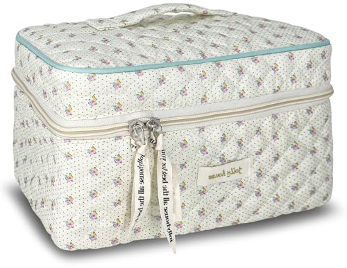 TOPALL Beauty Case da Viaggio Donna,Grande Borsa Cosmetica da Viaggio,Trousse Trucchi Donna in Aggiornata Pelle Cotone,Borsa Porta Trucchi da Toilette Makeup Bag Organizer