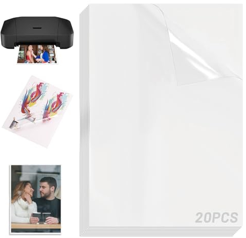 20pcs Vinyl Aufkleberfolie,Bedruckbare Klebefolie,Aufkleberfolie Druckerpapier,Aufkleber Selbstklebend Wasserfest,transparent,für Laserdrucker & Tintenstrahldrucker Schnell Trocknen transparentpapier