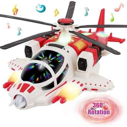 Sognotoy Helicopter Toy for Toddlers, Airplane Toy for Kids, Rotating Propeller with Voice&Light Function,360°Freedom&Automatic Obstacle Avoidance (Red)