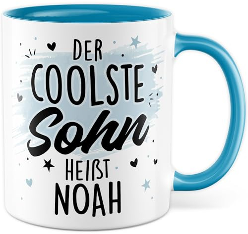 Sohn Tasse mit Spruch personalisiert eigener Name - Geschenk Der coolste Sohn heißt personalisierbar - Kaffeetasse 330ml aus Keramik - Kind Kinder Junge Teenager Vater Mutter Familie
