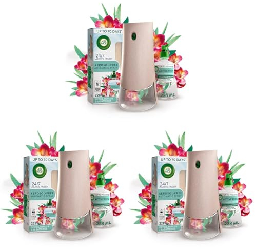 Air Wick Aerosol-Free Automatic Air Freshener Spray Kit| Eucalyptus| 1 Gadget, 1 Refill and 2 AA Batteries| 24x7 Active Fresh Odour Neutraliser | Lasts Up to 70 Days (Pack of 3)
