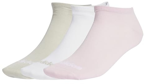 adidas Unisex Thin Linear Low-Cut Socks 3 Pairs, White/Wonder Alumina/Clear Pink, 42-45