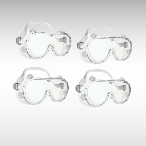 Dunnet Tools Safety Goggles and Glasses Pack for Eye Protection | Anti-Fog, Scratch-Resistant | Chemical Splash Resistant | Clear, Adjustable, Comfortable Fit for Work, Lab, DIY | Men & Women (4 set)