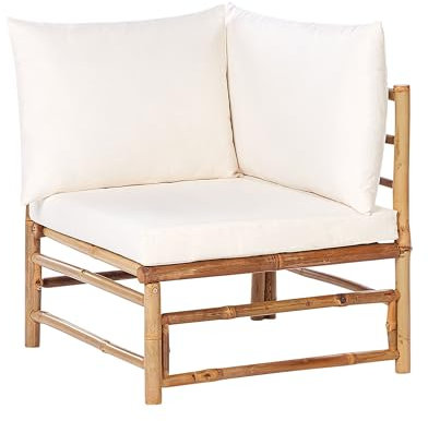 Beliani Fauteuil de Jardin d'angle en Bambou avec Coussin Extérieur sans Accoudoirs Blanc Cassé Cerreto