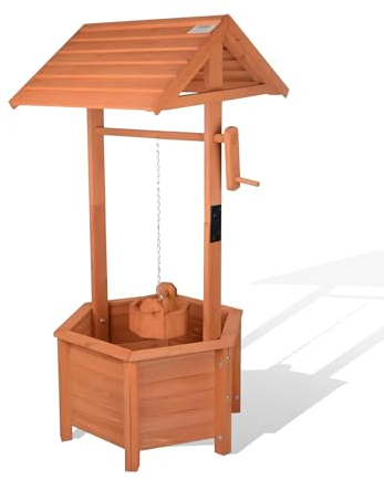 AAMEN Wooden Wishing Well Planter, Barrel Well Planter, Decorative Outdoor Garden Plant Pot, Flower Holder Liner & Hanging Bucket for Lawn, Patio, Decking, Balcony, Yard Decor