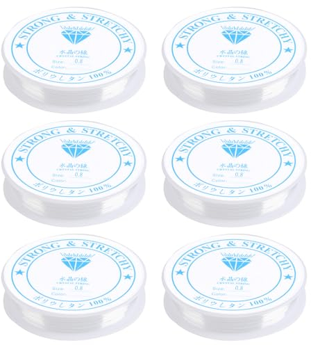 6 Rotoli Filo Elastico Trasparente per Bracciali, Filo di Nylon Elastico per Perline Collane Braccialetti Decorazione, 0,8 mm*8 m