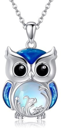 ONEFINITY Eule Halskette Sterling Silber Mondstein Eule Anhänger Halskette Eule Schmuck Geschenke Für Frauen Mädchen