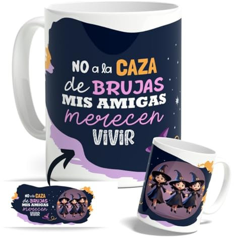 DEREGALOOS Taza Personalizada para Amigas. Regalos Originales para Amigos. Tazas Originales para Regalar. Regalos personalizados mejores amigas. (No a la caza de brujas, mis amigas merecen vivir)