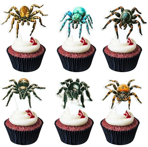 Gyufise 36Pcs Halloween Spider Cupcake Toppers - Spider Cake Picks for Halloween Theme Baby Shower Party Cake Decoration Supplies