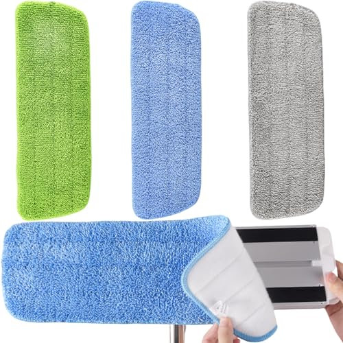 3 Pcs Spray Mop Heads Replacement Pads Washable, Reveal Mop Cleaning Pad, Fit for All Spray & Reveal Mops 42*14cm (Blue Green Grey)