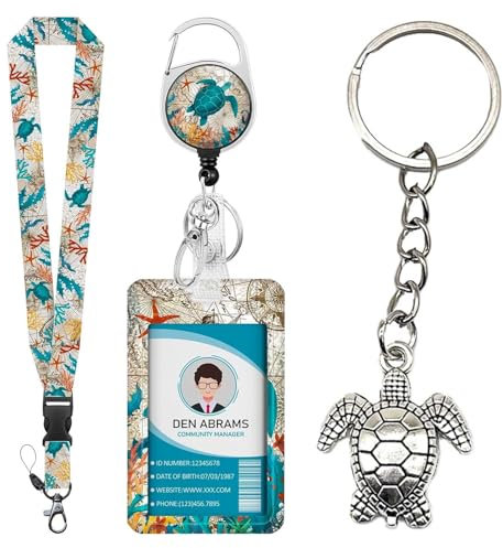 1 Porte-Carte Tortue, Porte-Clés Tortue avec Lanière Rétractable