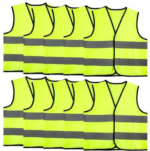 10 Pcs Kids Hi Vis Vests Child High Visibility Reflective Vest Children Hi Vis Safety Vests with Reflective Strips for Kids Outdoor Activities