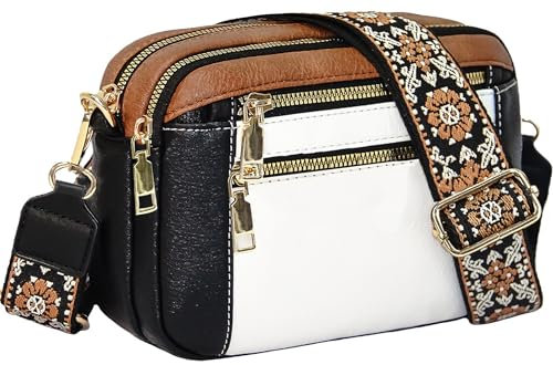 Farcauo Umhängetasche für Damen Herren Weiß Schwarz Braun Crossbody Bag Tasche Damen Umhängetaschen Taschen Gürteltasche Frauen Männer Schultertasche Damen Tasche Handtasche Mittelgroß Crossbody Bag