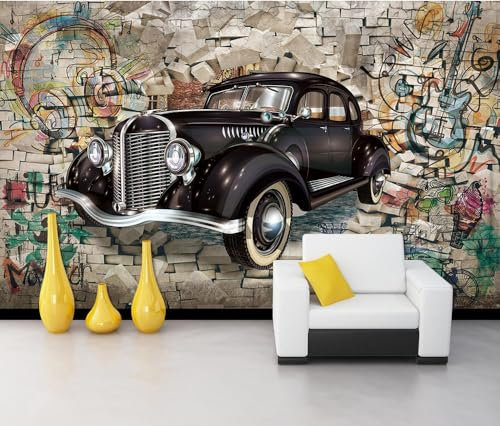 WYXWZ Papier Peint Panoramique Trompe l'oeil 3d Photo Mural Intissé Wallpaper Motifs de Fond d'écran pour Salon, Chambre, TV Fond, Bureaux L 200 x 140cm (Largeur x Hauteur) Voiture Ancienne