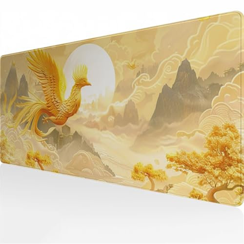 Grand Tapis de Souris de Jeu 1500x800x2 mm Tapis de Souris Gamer Tapis de Bureau étendu XXL Surface Spéciale Améliore la Précision pour Le Bureau et la Maison (Animaux Phénix)